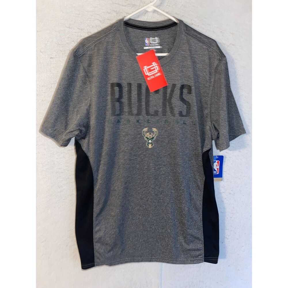NWT Men's Ultra Game Milwaukee Bucks NBA Gray Short  Sleeve T-Shirt Tee Size XL